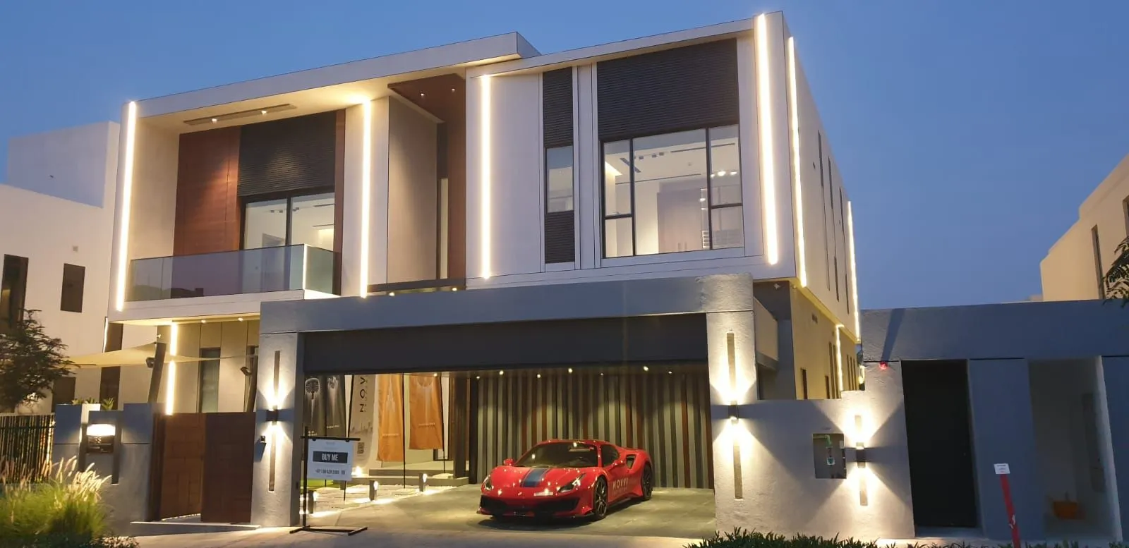 modern-villa-exterior-with-ferrari-in-garage