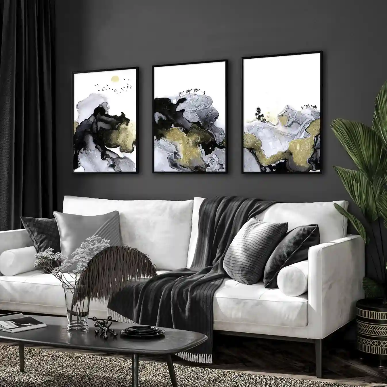 sofa with black wall